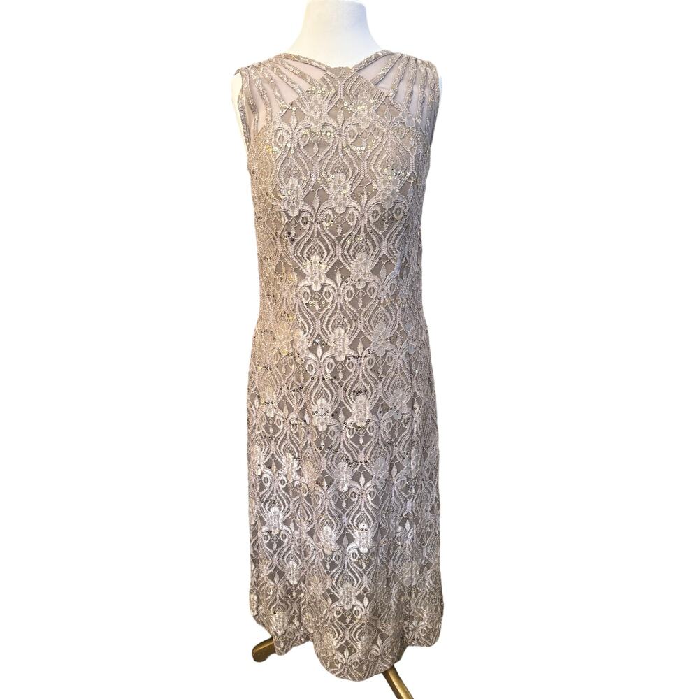 R&M Richards Lace Midi Dress in Beige